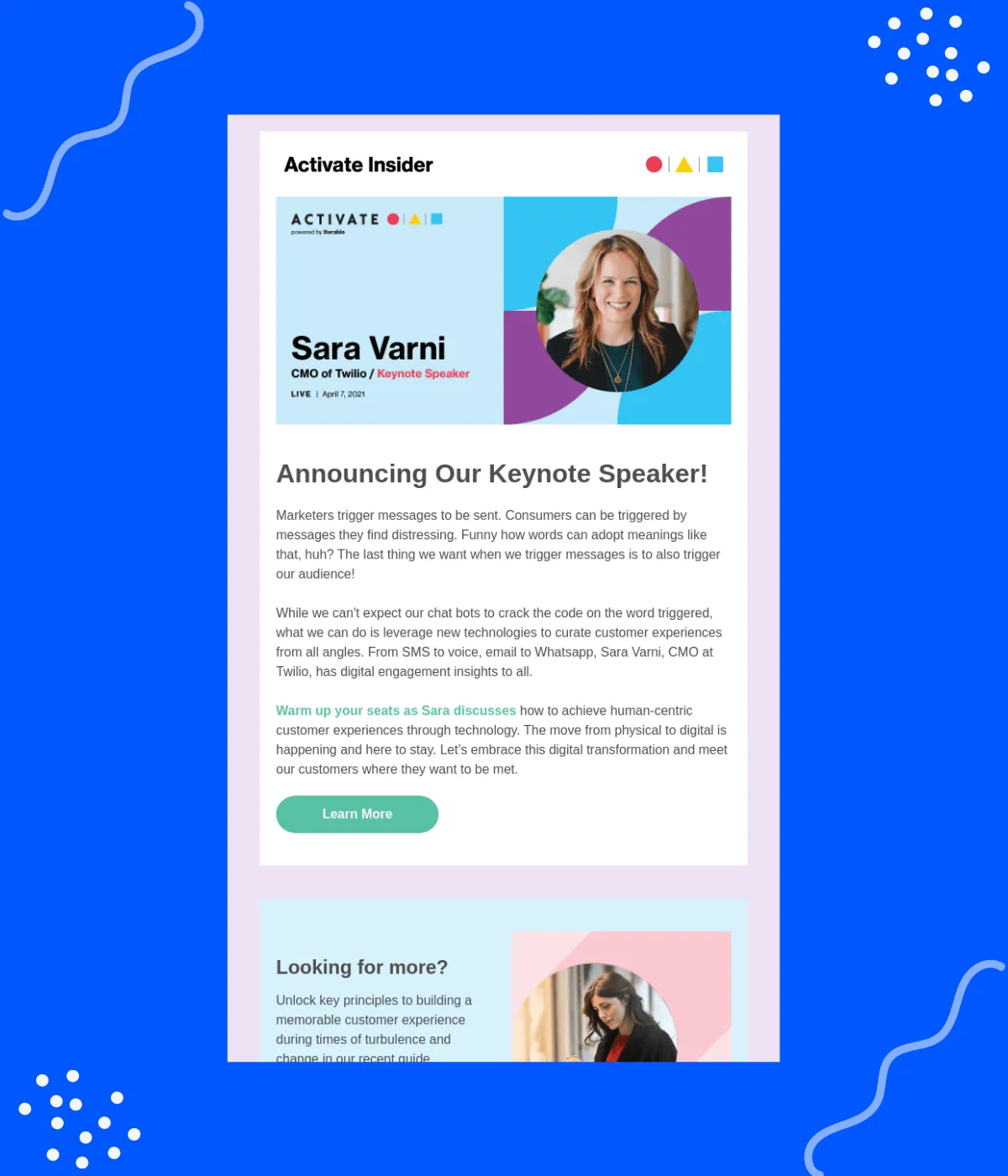 Announcement emails - Activate Insider example