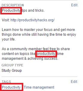 Facebook group description