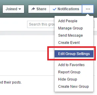 Facebook group edit group settings