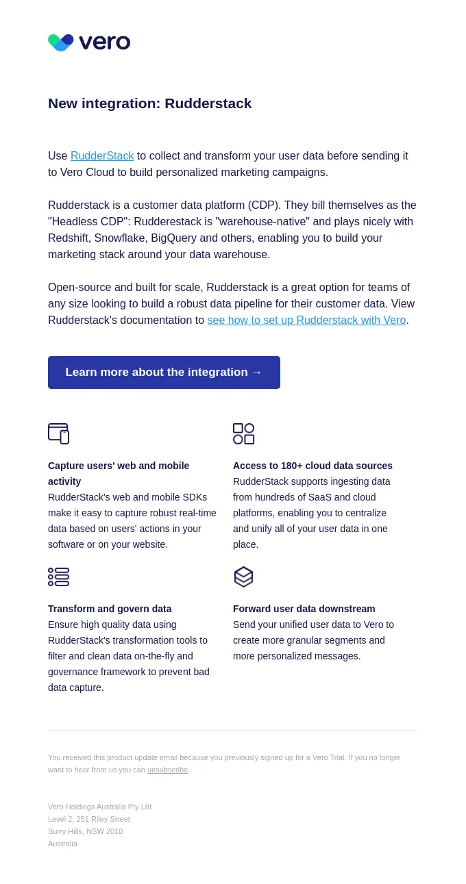 Marketing automation example: Product updates