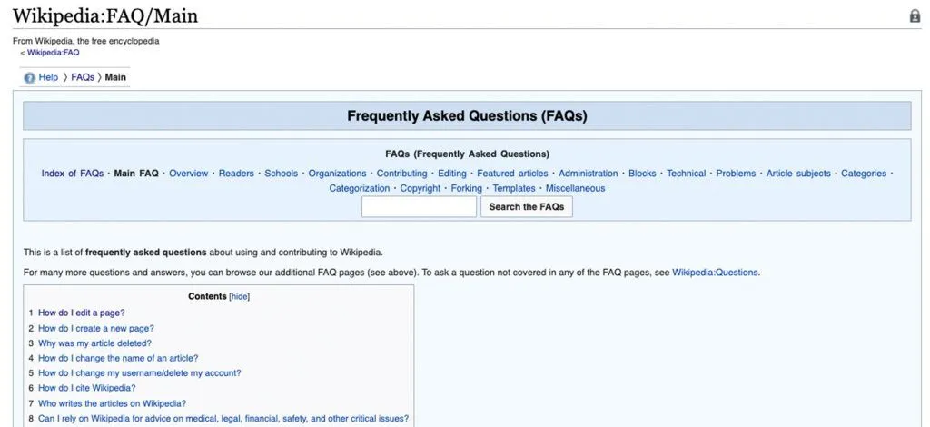 FAQ page on Wikipedia