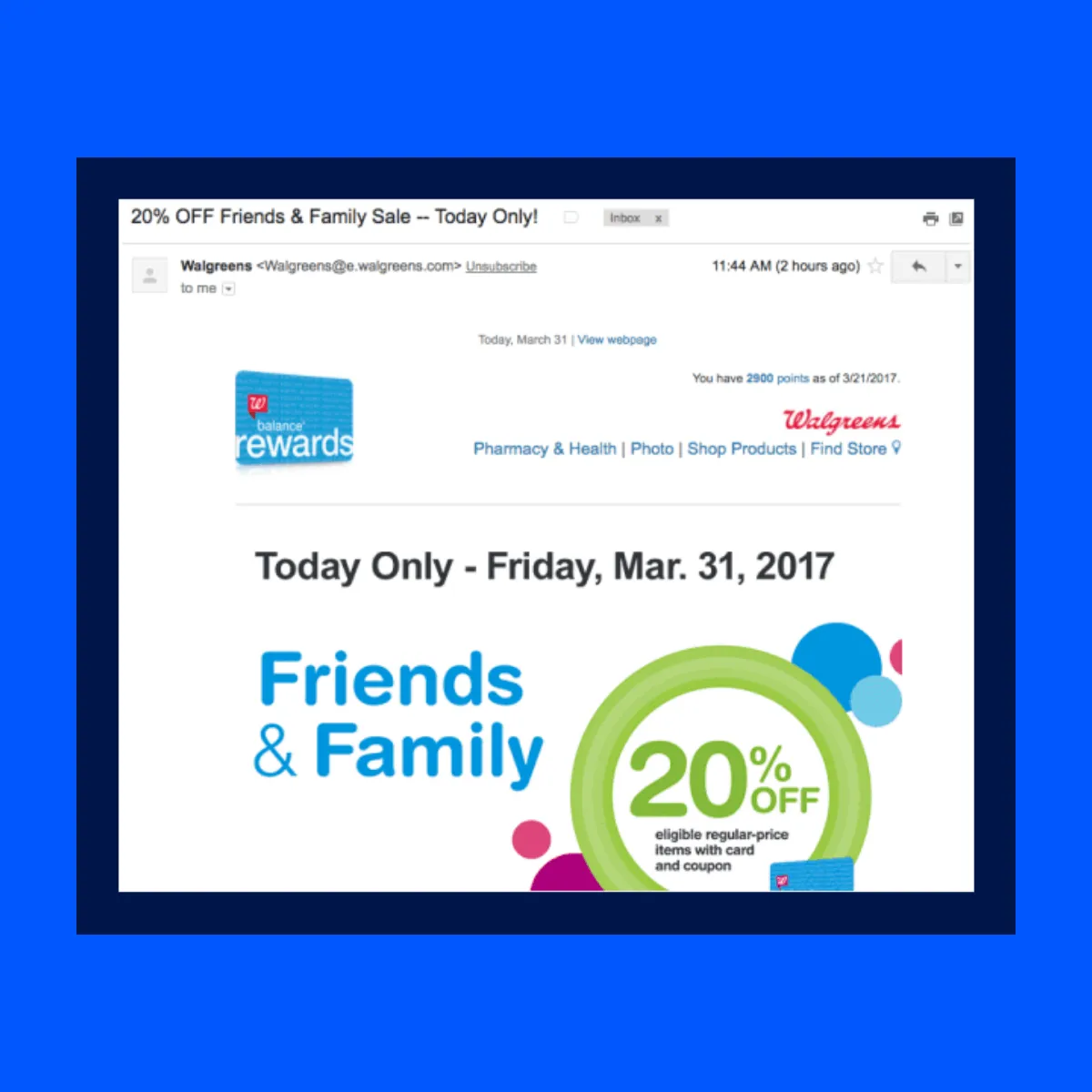 Walgreens promotional email