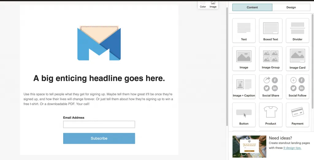mailchimp's drag and drop builder
