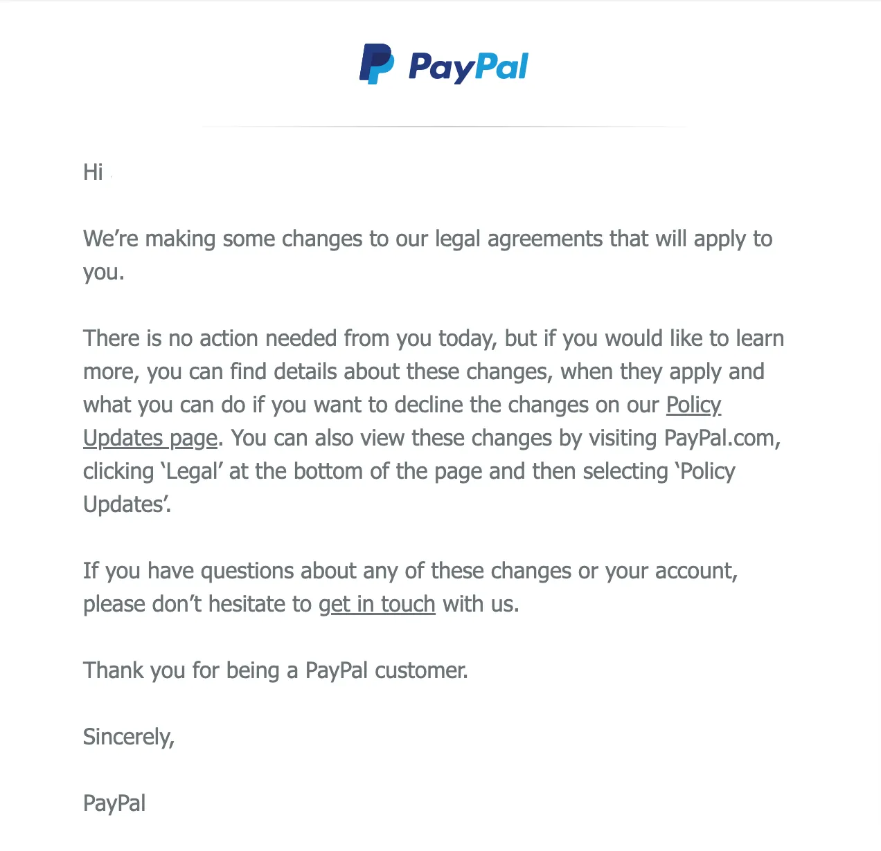 New business announcement template: PayPal