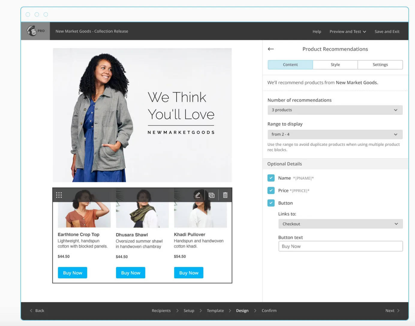 product recommendation page