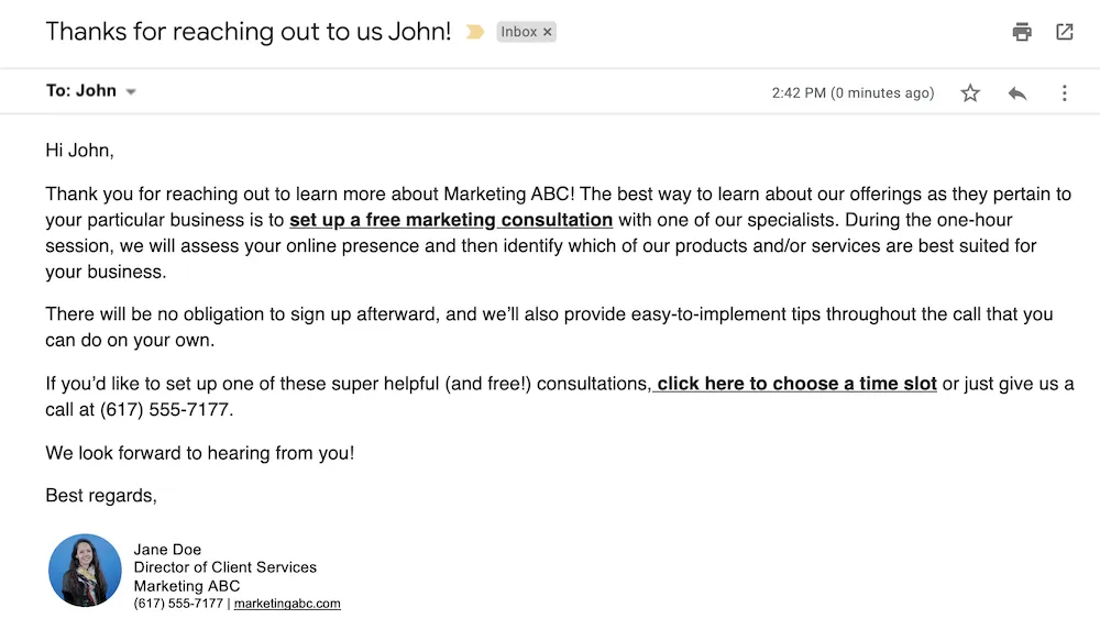 Professional email format example