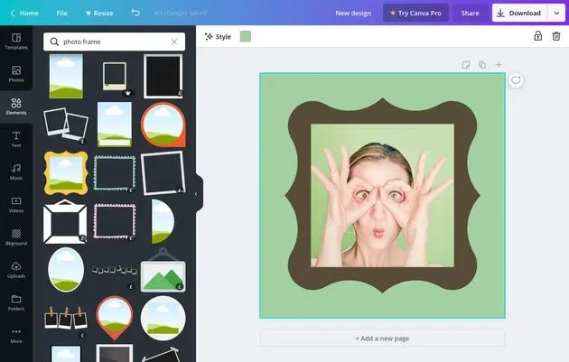 Canva's photo frame
