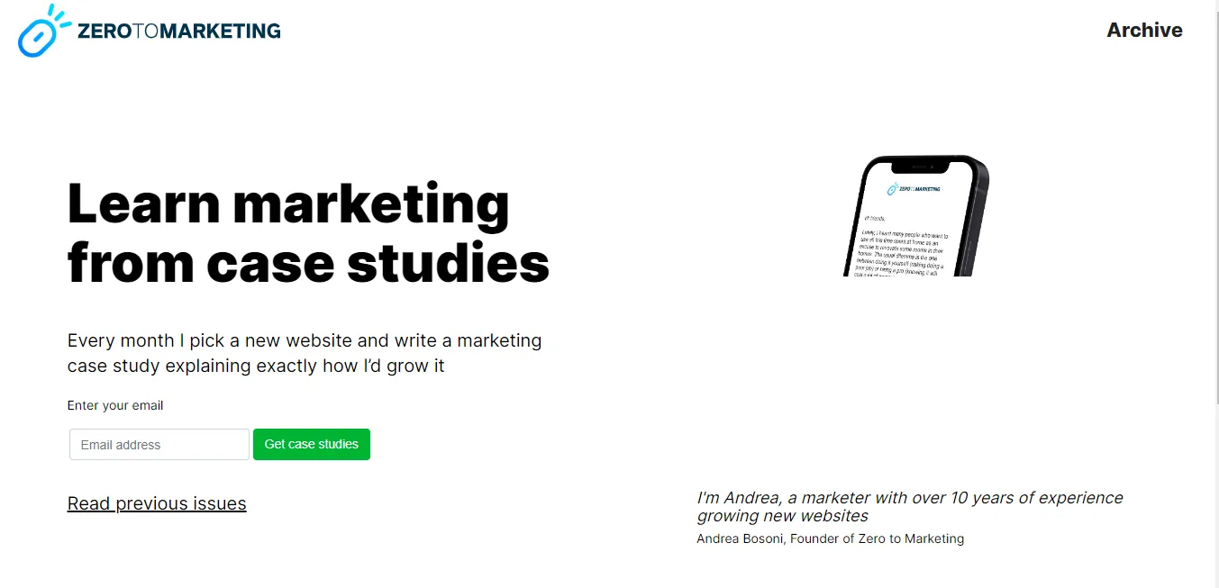 Best marketing newsletter example: Zero To Marketing