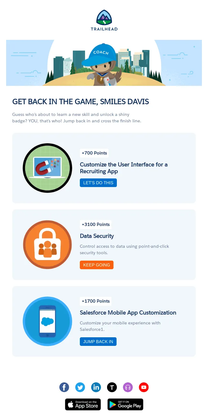 Personalized email example: Trail Head
