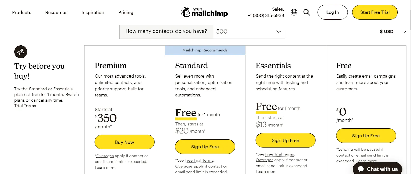 Mailchimp's pricing page