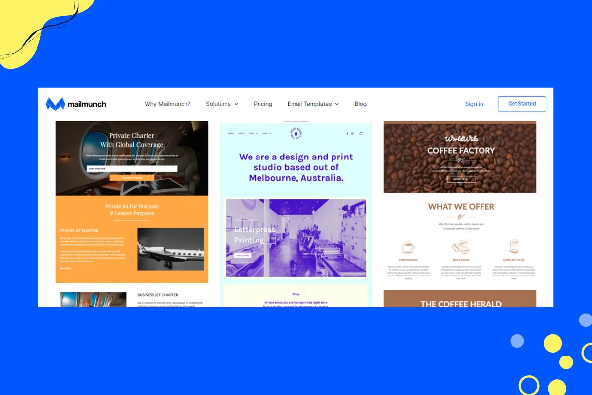 Mailmunch's landing page templates