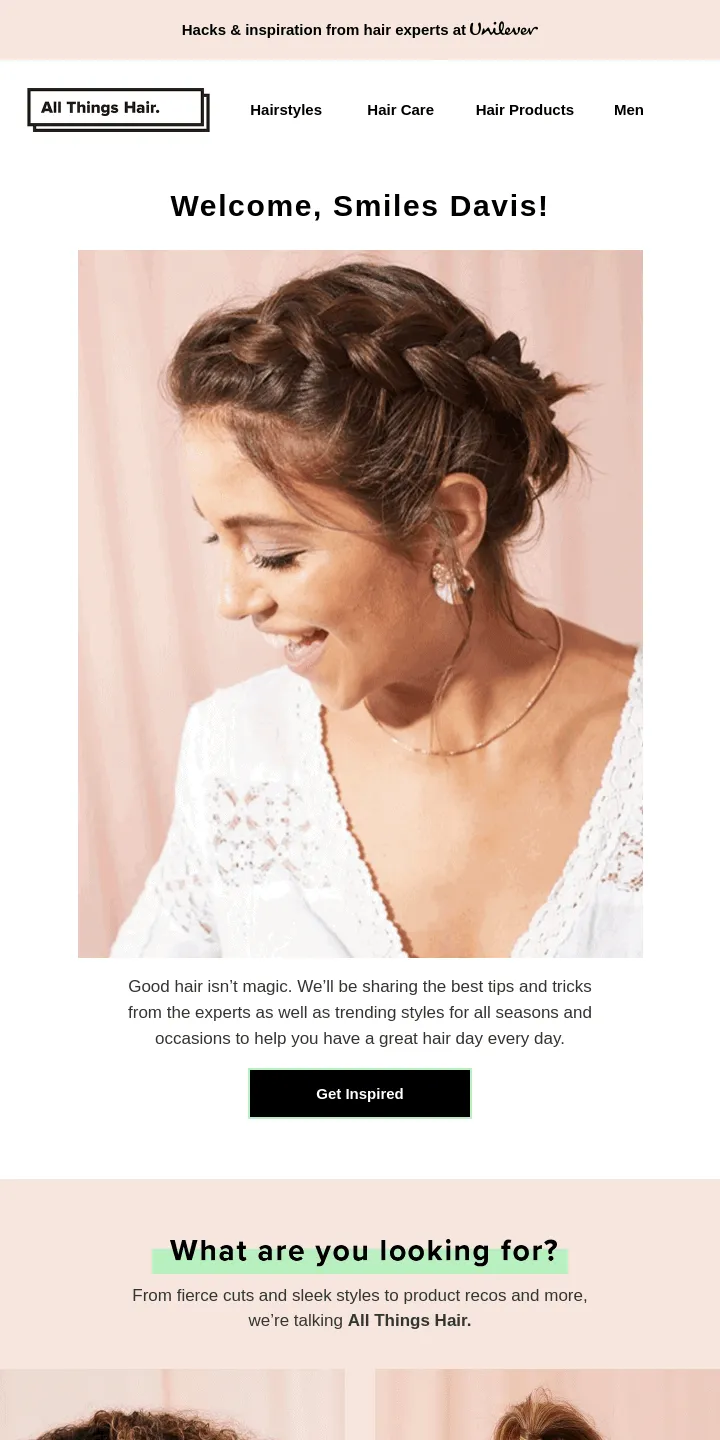 Personalized email example: All Things Hair