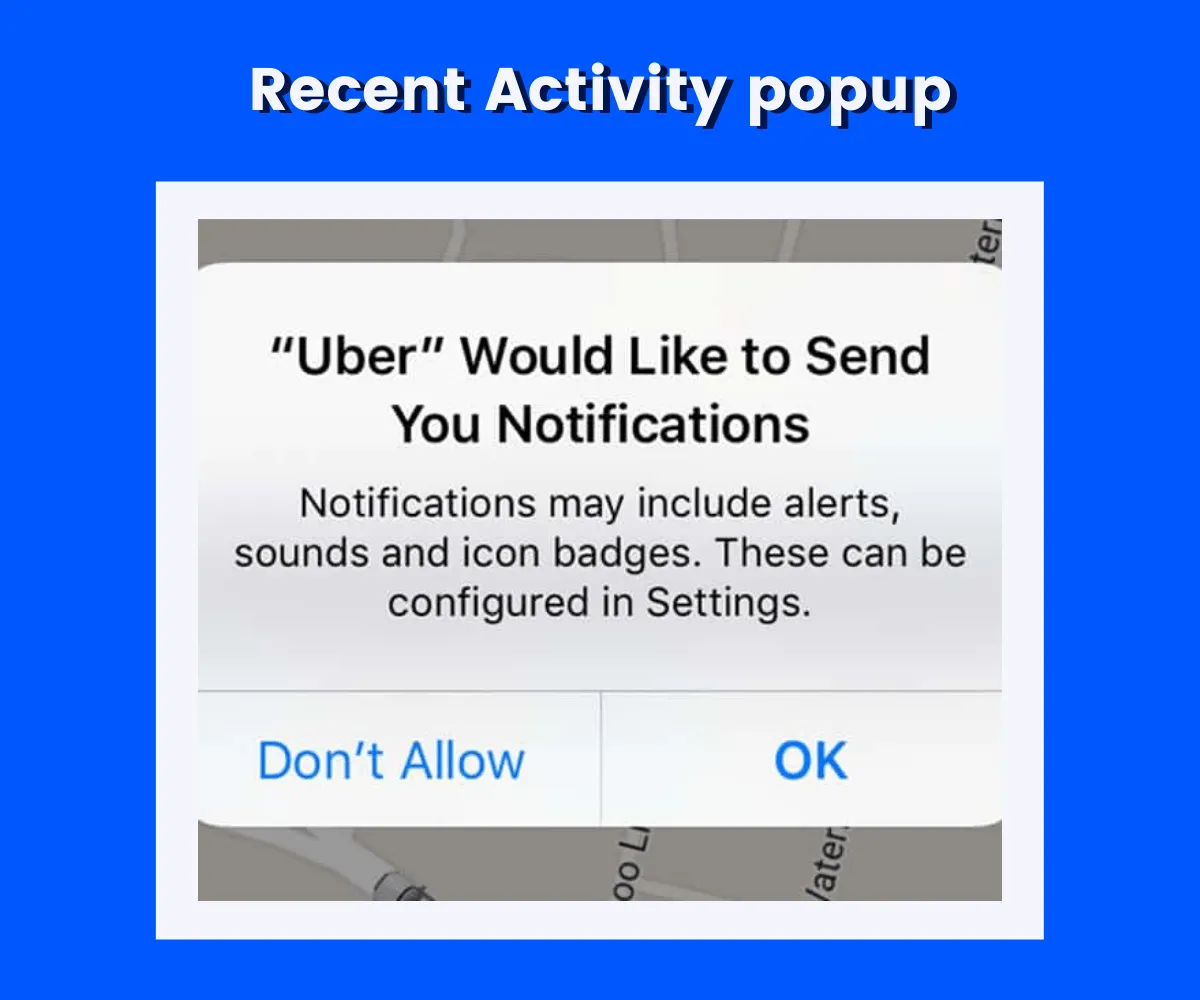 recent activity notification popup