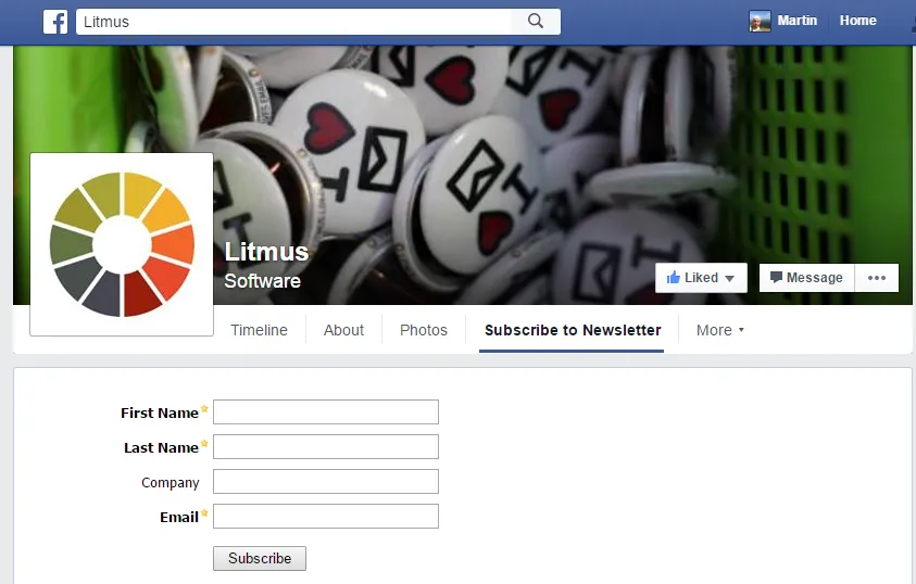 Litmus Subscriber to Newsletter Facebook page tab 2