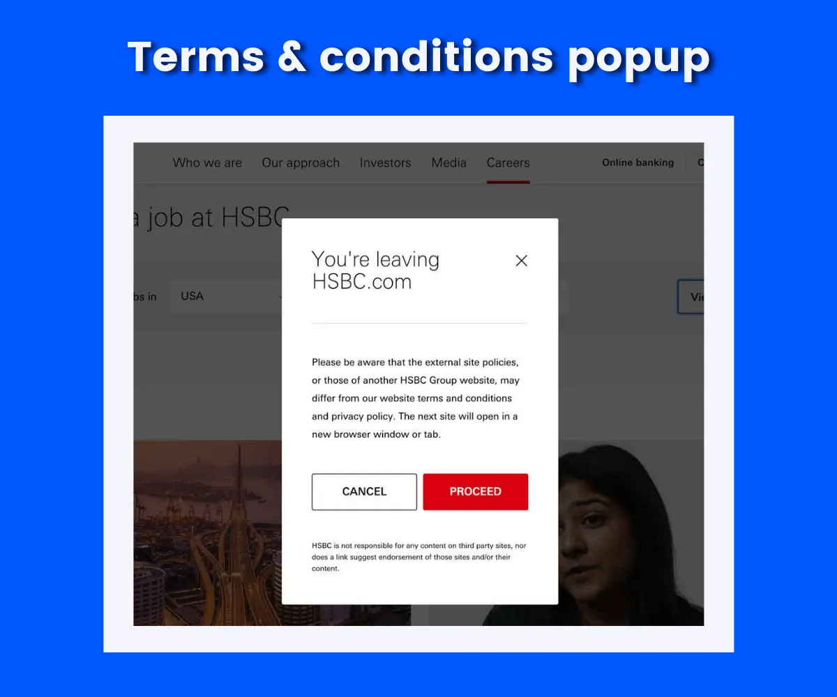 terms and conditions popup