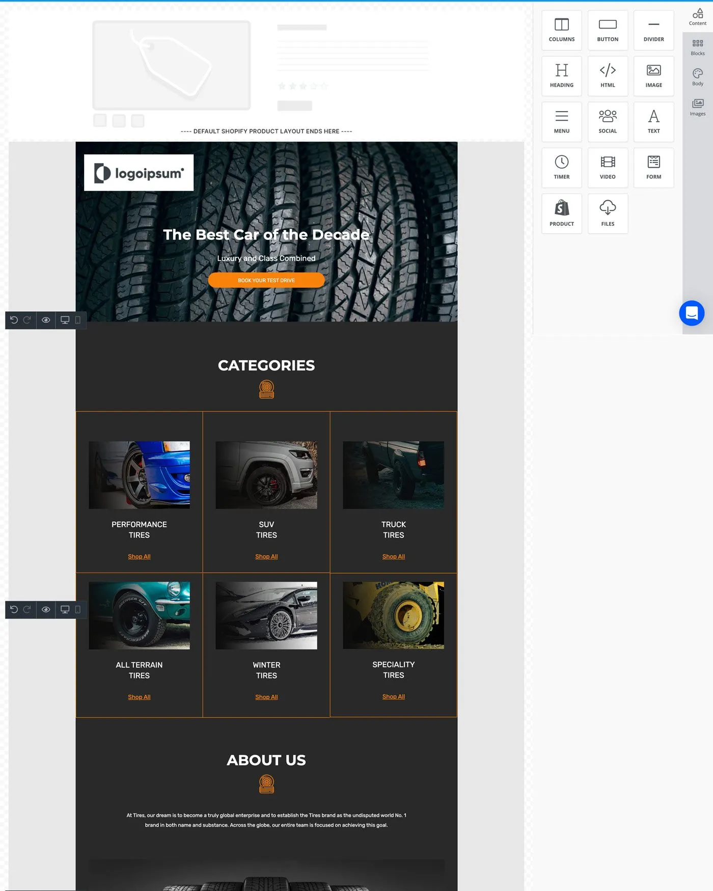 shopify product page builder for mailmunch screenshot