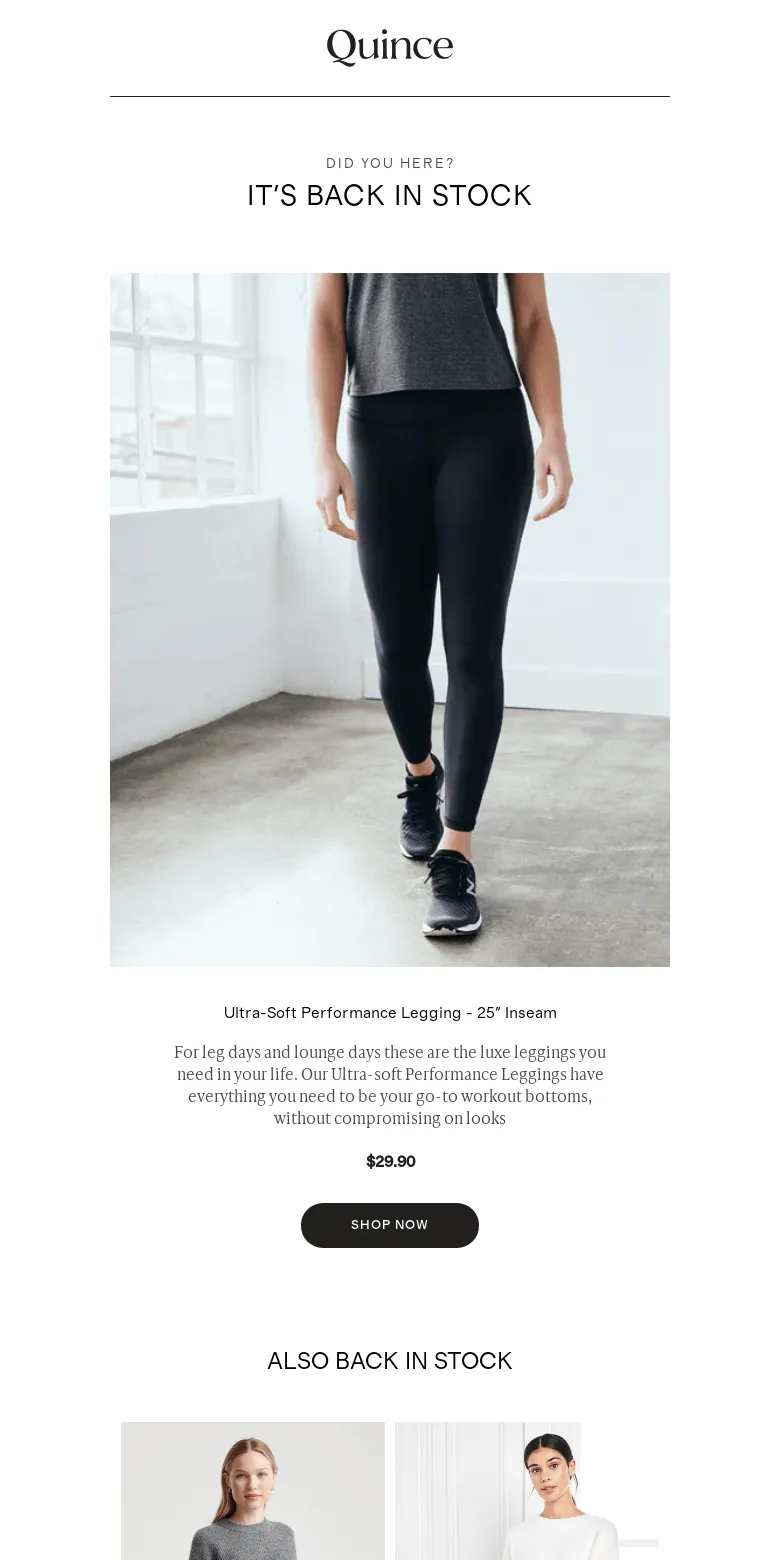 Cross-selling & Upselling email template: Quince's example