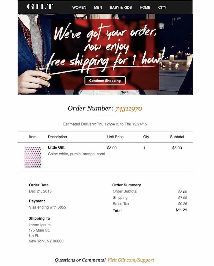 order confirmation email