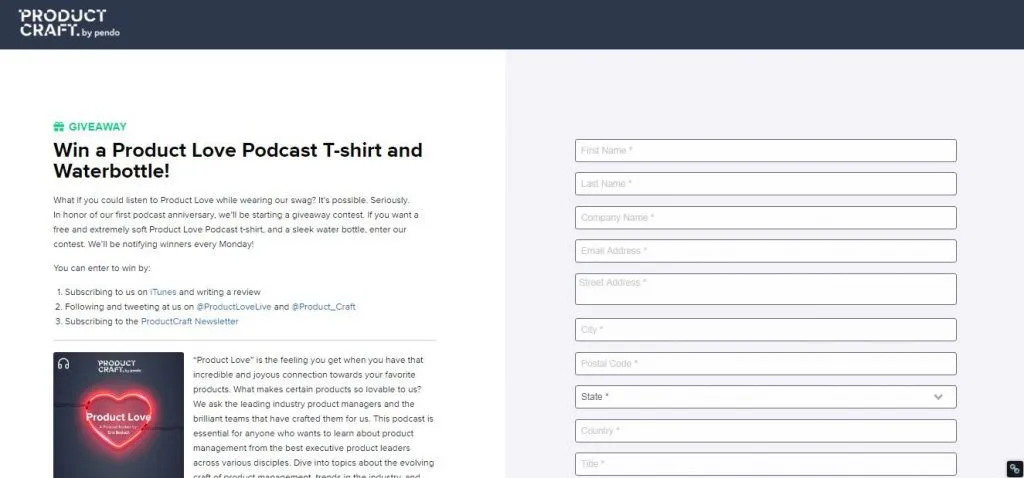 product craft giveaway screen
