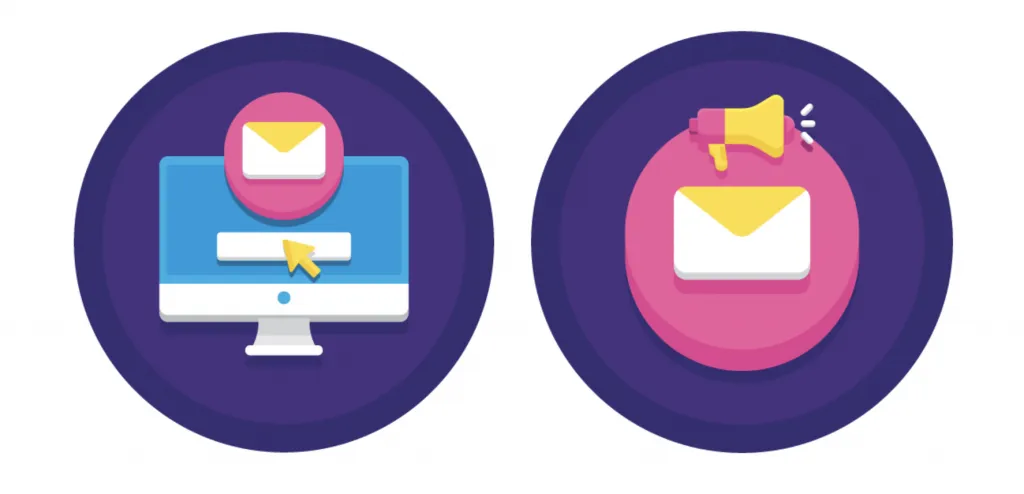 two pictures of a desktop and email icon