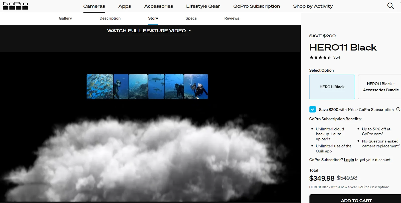 Product landing page example: GoPro