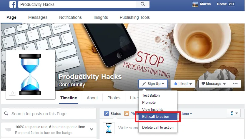 Productivity hacks edit call to action