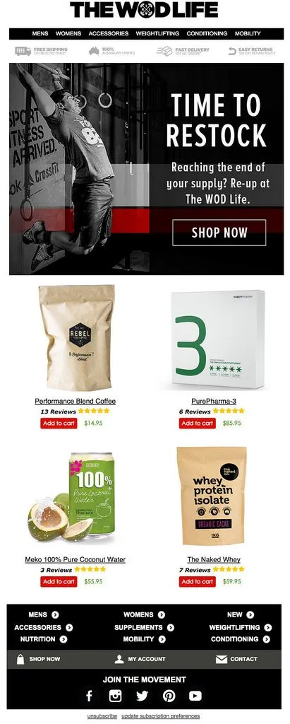 Replenishment flow email example