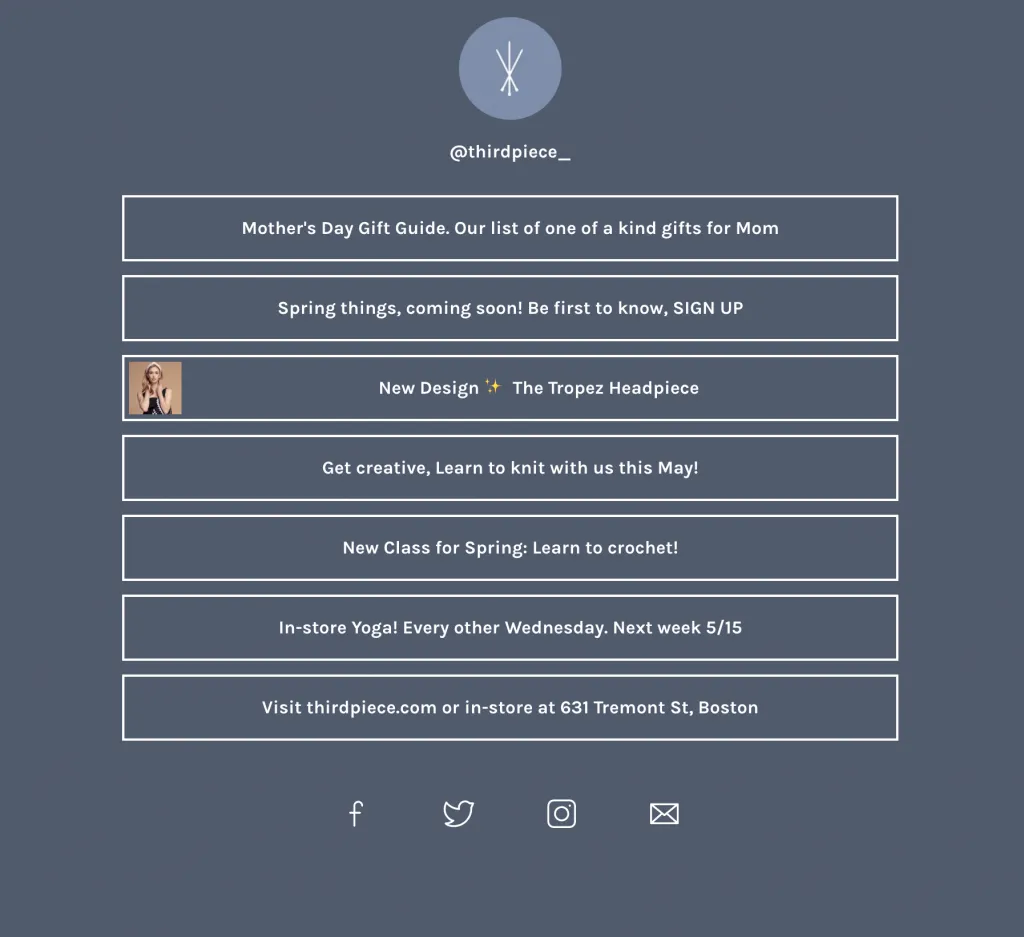 third piece landing page when you click on their instagram link