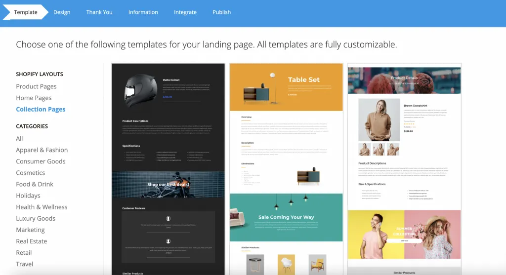 collection pages for Shopify on the Mailmunch app