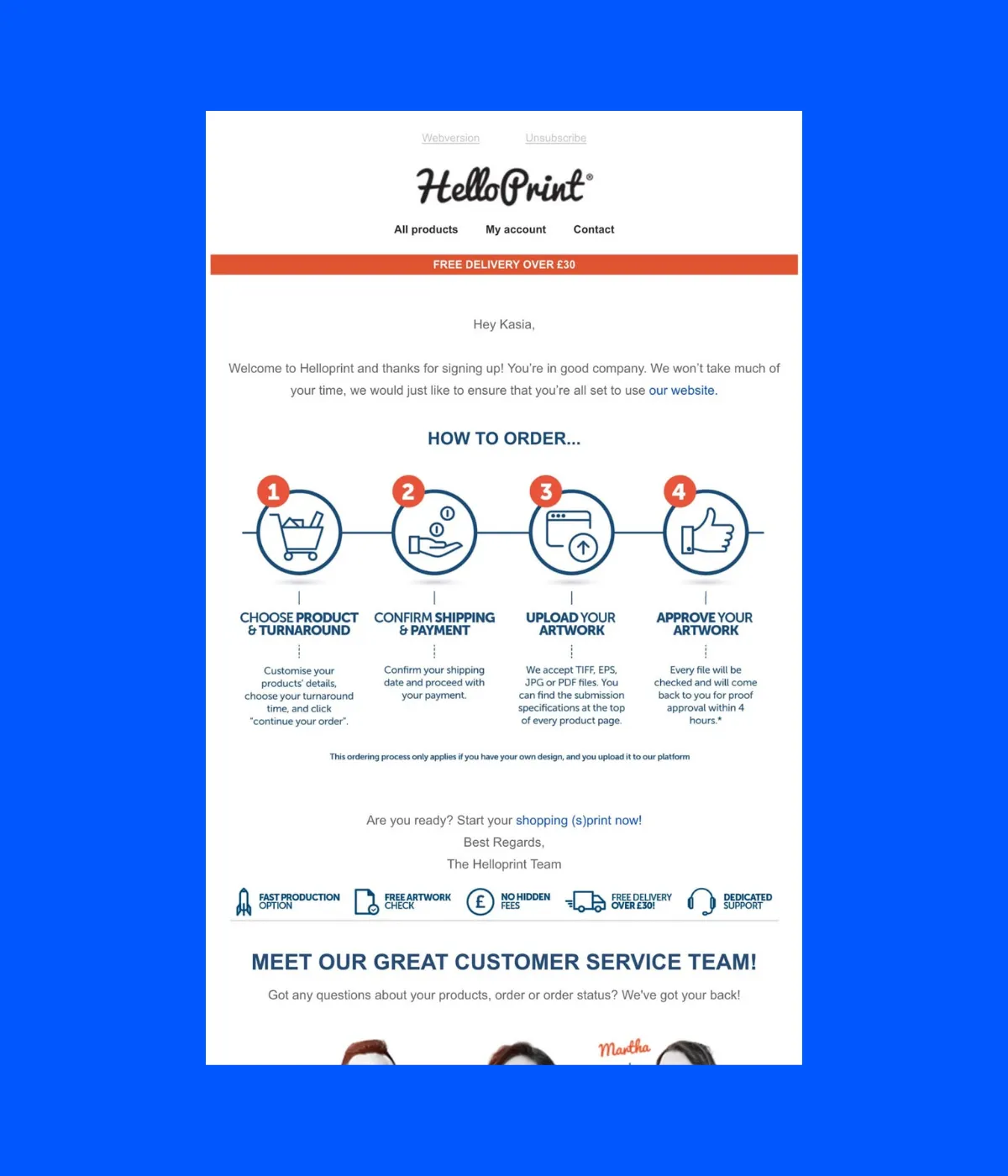 Hello Print get started email