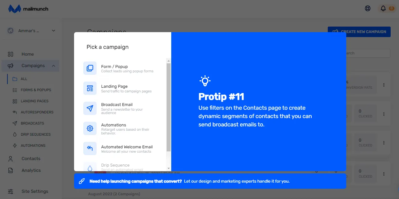 Email automation: Picking a campaign