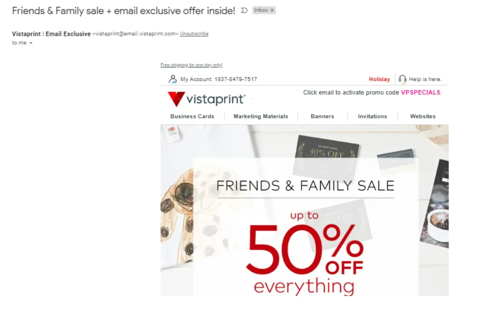 VistaPrint Flash Sale Email