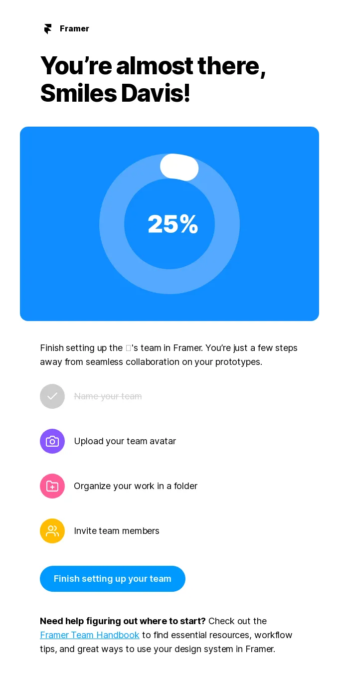 Personalized email example: Framer