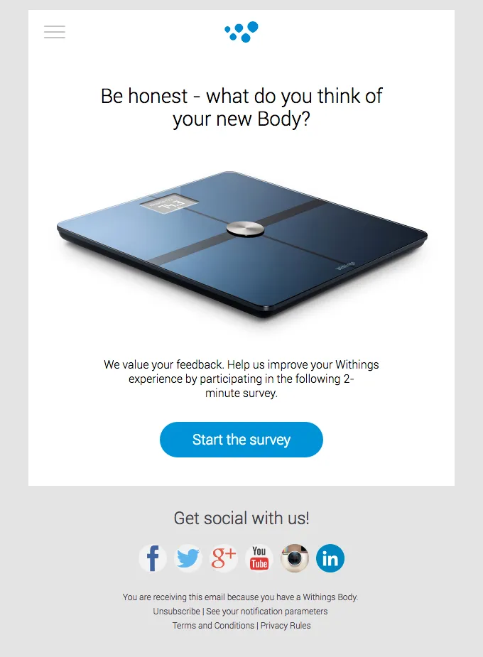 Marketing automation exampe: Survey & feedback email