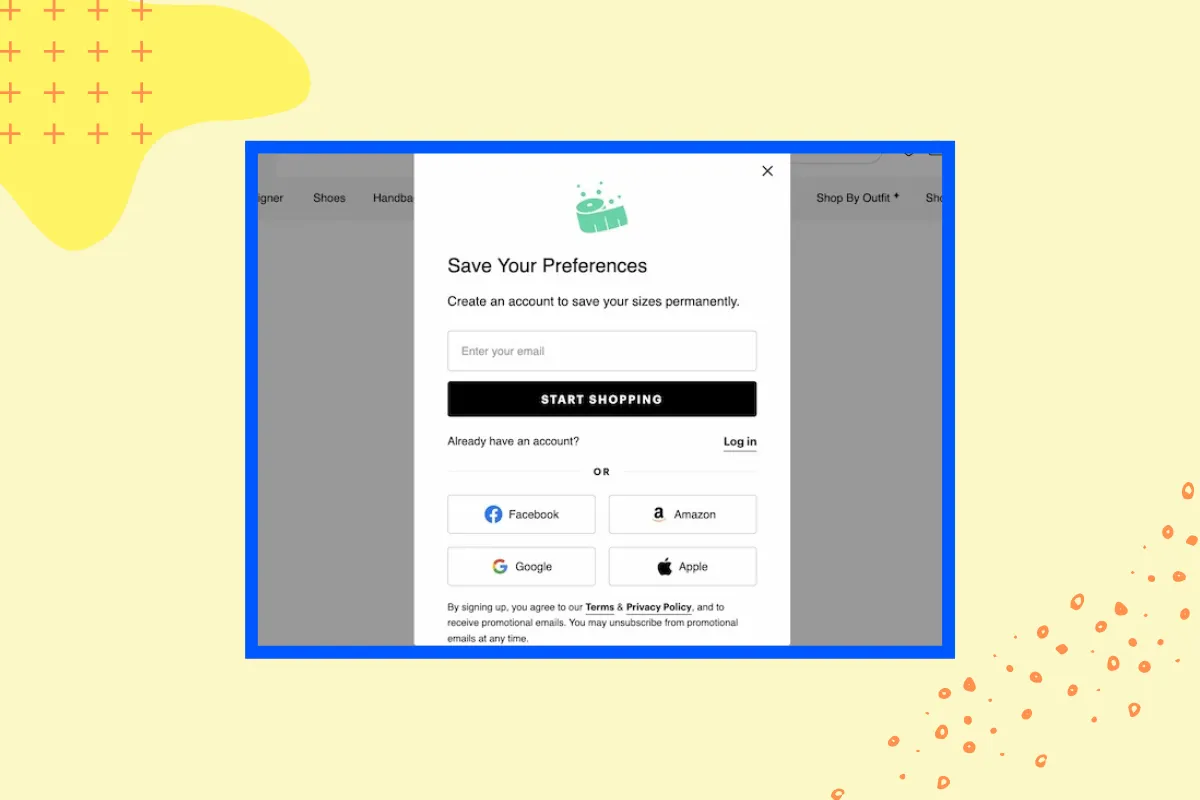 Free account popup example