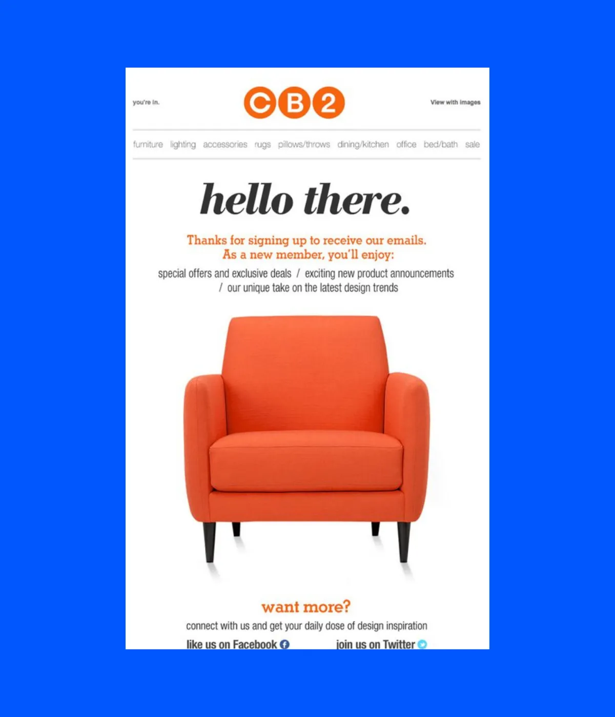 CB2 hello email