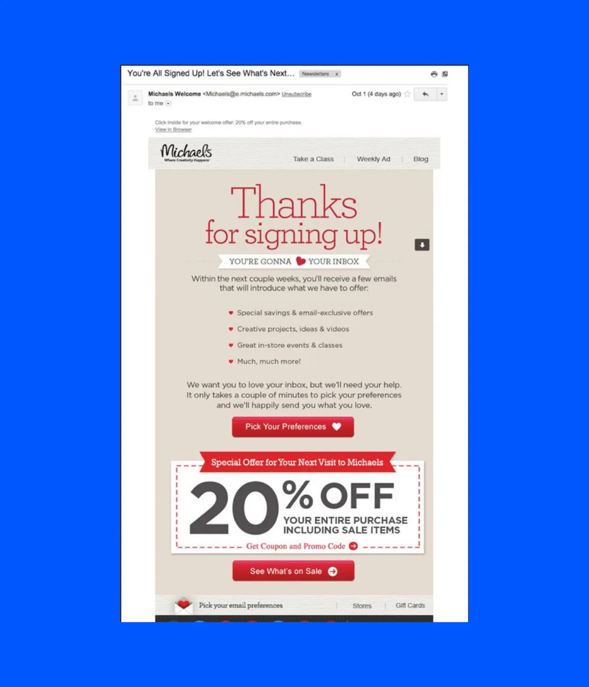 Michael's offer email
