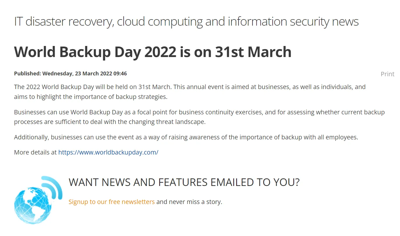 World Backup Day: March Newsletter Ideas