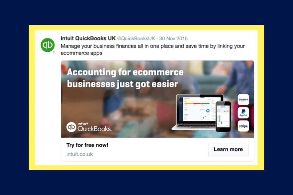 QuickBooks Twitter Lead Generation Card