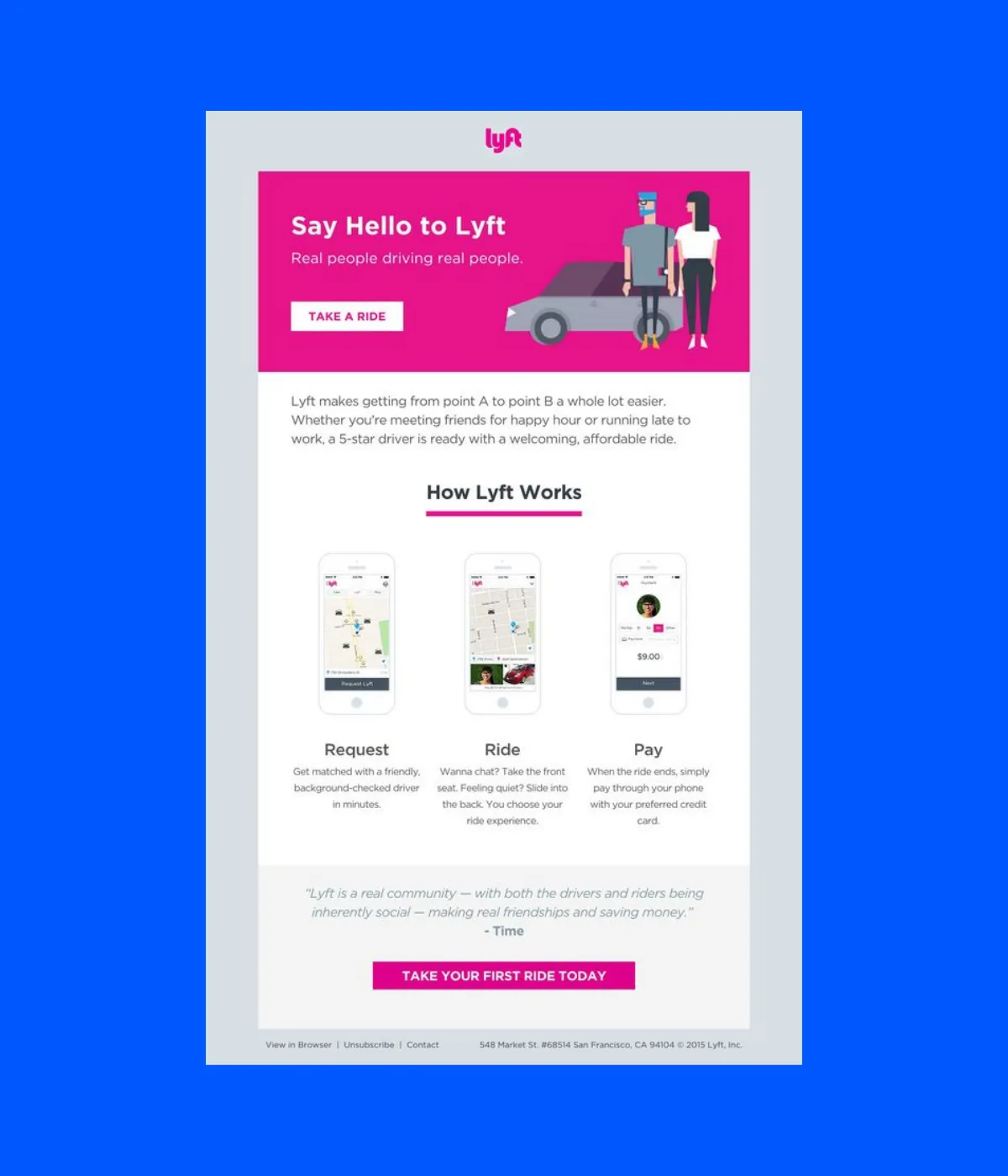 Lyft's get started email