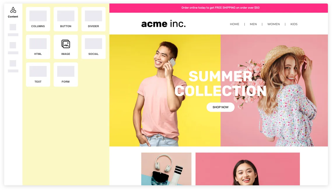 Mailmunch landing page builder editing a summer collection page