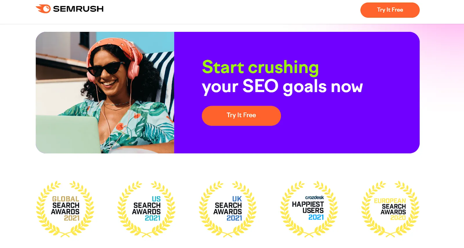 Product landing page example: Semrush