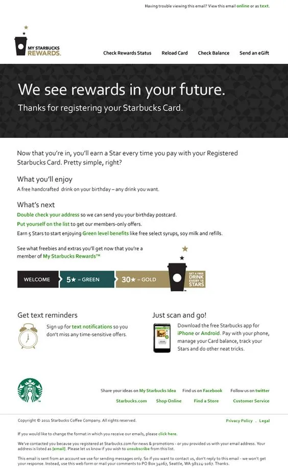 starbucks reward email