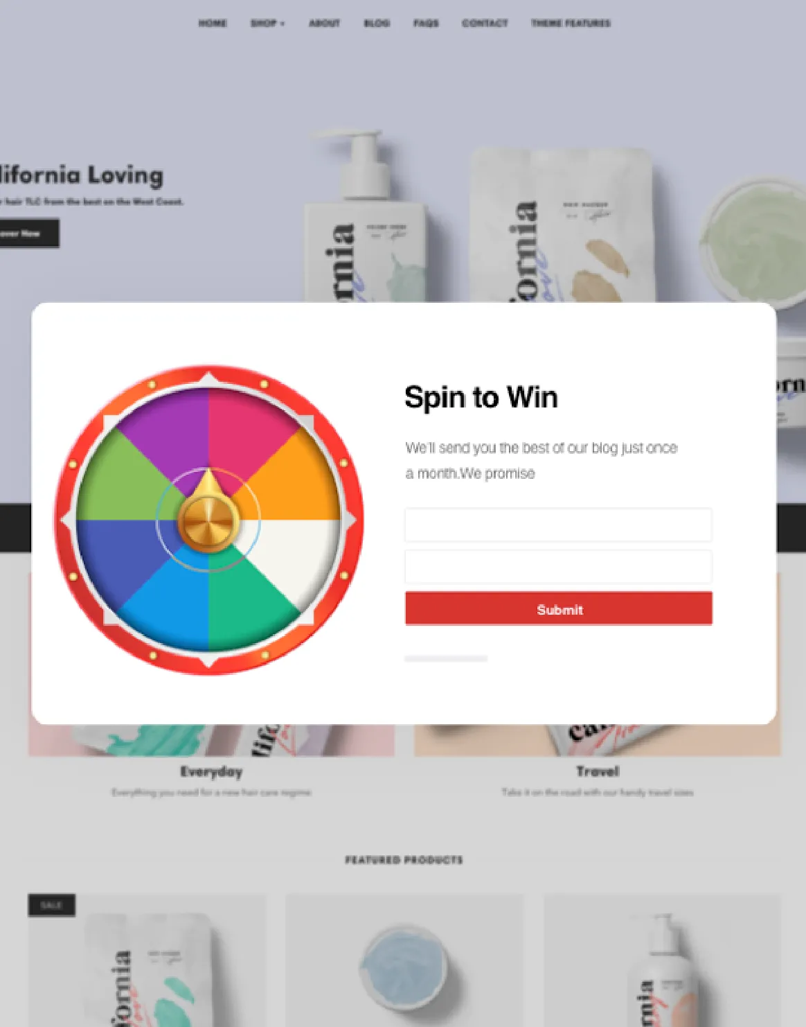 “Get lucky” spinwheel popup asking for an email address