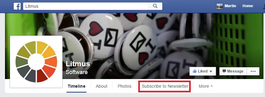 Litmus Subscriber to Newsletter Facebook page tab