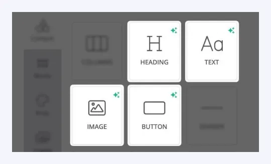 AI-assisted heading, text, image and button blocks in the landing page editor