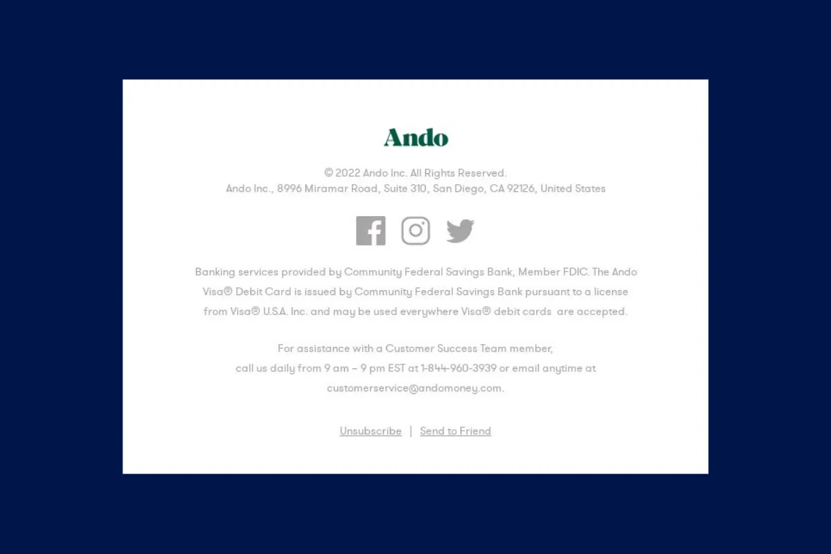 Social media links & contact details example