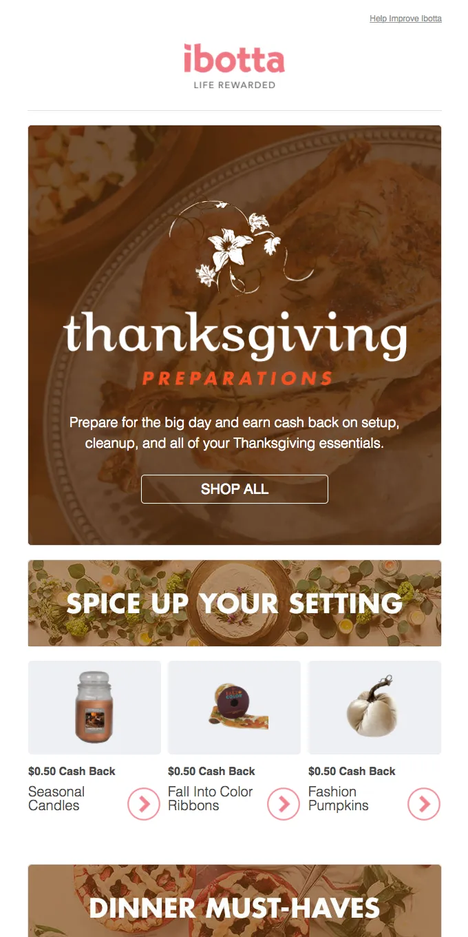 Thanksgiving email example: Ibotta