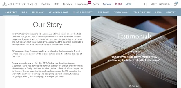 testimonials shared by Au Lit Linens
