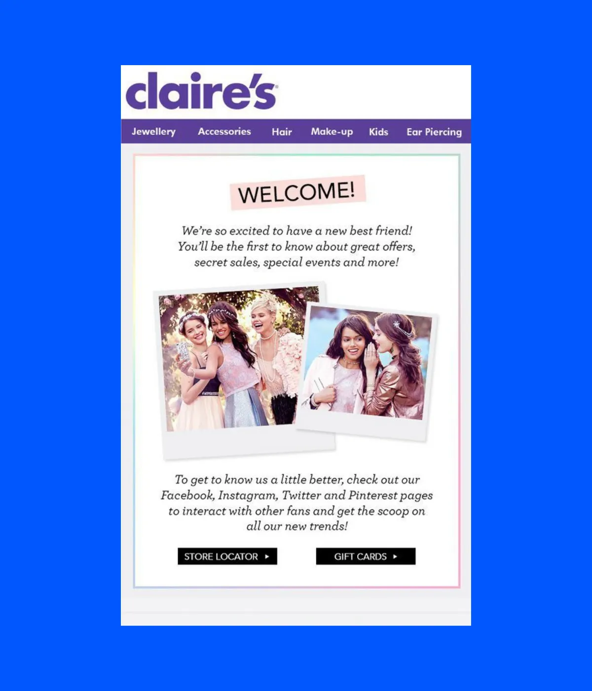 Claire's get started email